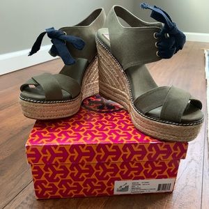 Tory Burch Lace Up Espadrille Wedges